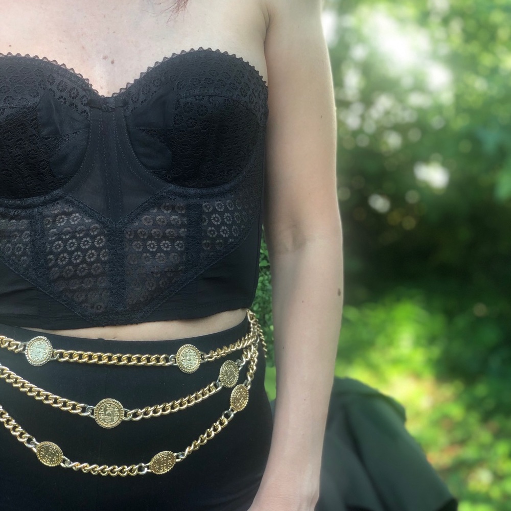 Vintage Black Corset Crop Cropped Lacy Lace